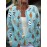 Four-Season Blue Cat Print Long Sleeve Round Neck Cardigan for Women, Casual Fashion