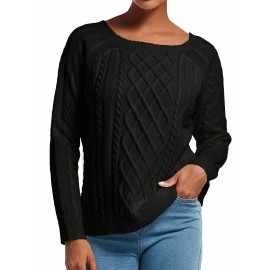Women's Winter Warm Round Neck Sweater - Soft Casual H-Line Pullover with Drop Shoulder Long Sleeves, Solid Color Blouses-Under Easily Machine Washable Sweaters for Daily Wear (No Bulk to Worry About)