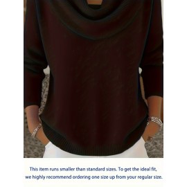 Christmas Green Elegant Long Sleeve Cowl Neck Sweater - Solid Color Minimalist Top, Women'S Winter Warm Pullover