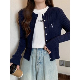 Women'S Elegant Navy Cardigan - Soft Sweater with Button Front, Long Sleeve Winter Coat for Fall/Winter, Office, Party