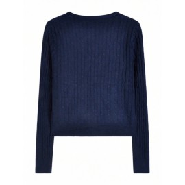 Women'S Elegant Navy Cardigan - Soft Sweater with Button Front, Long Sleeve Winter Coat for Fall/Winter, Office, Party