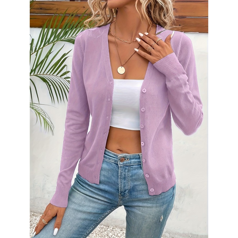 Women'S Long - Sleeved Front-Opening Buttoned Cardigan Sweater, With Delicate Button Details + High - Elastic Fabric. Perfect For Office Commute, Casual Dates & Daily Outings. Hurry To Buy & Enjoy The Discount