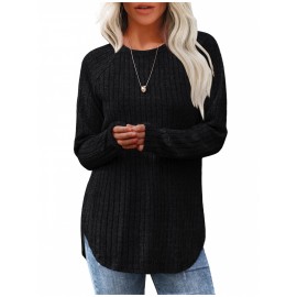 Women's Oversized Cable Sweater - All-Season Loose Fit Crew Neck Button-Front Pullover with High-Low Curved Hem, Solid Color Casual Sweaters (Machine Washable, 95% /5% Spandex) for Fall/Winter/Summer Layering