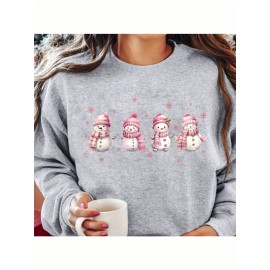 1pc Women's Casual Crew Neck Sweatshirt, Cozy Women's Snowman & Snowflake Print Long Sleeve Pullover for Autumn/ Winter, Grey Sweatshirt