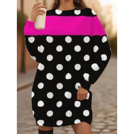 Women's Oversized Black & Pink Polka Dot Sweater - Tuxedo-Inspired Collar, Machine Washable Winter Coat Jacket, Loose-Fit All-Season Blazer for Casual & Formal Events, Pink & Black Digital Print Layering Piece