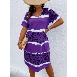 Fashionable And Elegant Plus Size Women'S Striped Printed Dress