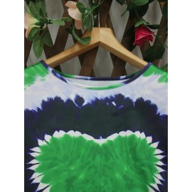 Women's Plus Size Bohemian Tie-Dye corset top - Turquoise green, black, and blue/teal longline shirt | H-Line Silhouette | Machine Washable Layering Blouse for Fall/Winter | Casual Everyday & Formal Outfits | Ideal Women's Gift with Round Neck & Vibrant Bohemian Print | Comfortable & Stylish for Layering or Solo Wear, Jersey Dress For Women Plus Size, Plus Size Tshirt Dress, Tshirt Dresses For Women, Tshirt Dress Women Plus Size, T Shirt Dresses For Women Plus Size