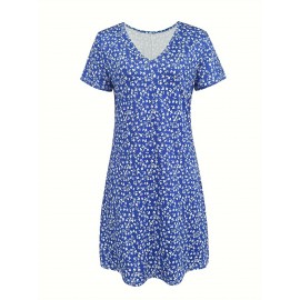 Women's Floral Print Casual Vacation Dress - Sleeveless Round Neck Mid-Length Flared Skirt, Relaxed Fit Machine-Washable All-Season Blue & White Dress for Beach Outings & Summer Strolls, Beach Dresses, Summer Fashion, Mediumstretch Fabric, Spring Outfit, Breathable Material, Spring Wardrobe