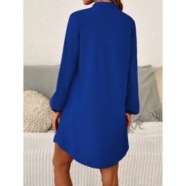 Women's Plus Size Athletic Shirt dress - Elegant Royal Blue Long, Machine Washable Fall/Winter Workout & Everyday Outfit - No-Challenge Waist Flare for Curvy Women, Workout Clothes