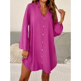 Women's Plus Size Athletic Shirt dress - Elegant Royal Blue Long, Machine Washable Fall/Winter Workout & Everyday Outfit - No-Challenge Waist Flare for Curvy Women, Workout Clothes