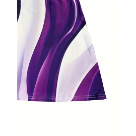 Summer New Arrival Women'S Resort-Style Color-Block Stripe Print Tank Dress- Purple/ White/ Black Round Neck Sleeveless, Lightweight Breathable Machine-Washable for Beach Vacations, Casual Outings& Weekend Getaways, Summer Tank Tops