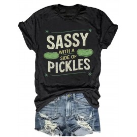 Fashion Letter Anime Print Women's Round Neck T-Shirt, Simple Design, Comfortable and Breathable, Versatile Essential, Suitable for Daily Casual Wear, Showcasing Natural and Elegant Style, Local Shipping