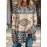 Women'S Southwest-Style Geometric Print Long-Sleeve Top - Elastic V-Neck Casual Shirt, Machine Washable Translucent Fabric with Turquoise/Orange/Black/Beige/White/Gray Patterns, Resort Wear & Everyday Elegant Blouse for Fall Winter Layering, Southwestern Bohemian Style Clothing, Regular Fit with Intricate Geometric Design, Stretchy Material for Comfort, Spring/Summer Wear, Pullover Style with Long Sleeves, Women Top And Blouse, V Neck T Shirt For Women, Fall Shirt For Women, White Top