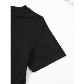 Women's Turquoise Blue Short Sleeve T-Shirt - Soft Pure Round Neck Top with Chicken Print (Hens & Bow Tie Design) - Casual & Party Wear for Spring Summer Fall - Comfortable Colors Everyday Blouse