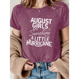 [August Sunshine T-Shirt] Women's August Sunshine & Hurricane Quote T-Shirt - Dark Grey with White Text - Breathable Everyday Summer Tee - Birthday Outfit Idea - Machine Washable Casual Streetwear Top, Graphic Text Shirt, Comfortable Fabric