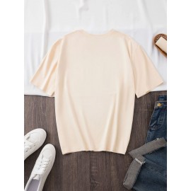 Women's Casual Short Sleeve Round Neck T-Shirt - 100% Breathable Geometric Print Tee with Purple Dragon & Floral Design, 