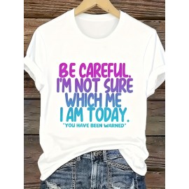 Fashionable Letter Cartoon Print Women'S Round Neck Pure T-Shirt, Simple Design, Comfortable And Breathable, Versatile Essential, Suitable for Daily Leisure, Showing Natural And Elegant Style, Local Delivery