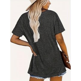 Letter Print Crew Neck T-shirt, Casual Short Sleeve Top For Spring & Summer, Women's Clothing