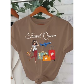 Fashion Creative Pattern Printed Women'S T-Shirt, Suitable for Spring And Summer Casual Women Short-Sleeved T-Shirt, Comfortable Fashion Elegant Women'S Round Neck Loose Women'S Blouse 100%