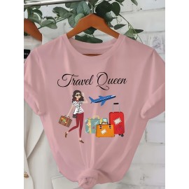 Fashion Creative Pattern Printed Women'S T-Shirt, Suitable for Spring And Summer Casual Women Short-Sleeved T-Shirt, Comfortable Fashion Elegant Women'S Round Neck Loose Women'S Blouse 100%