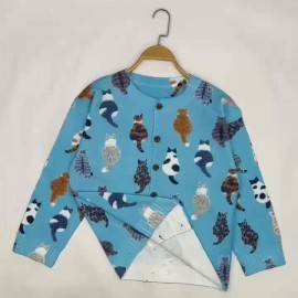 Plus Size, Women's Plus Size Print Cardigan Jacket - Oversized Collar Long Sleeve Coat with Face & Paw Button Patterns, Spring/Fall Casual Outerwear (Turquoise) - Hand Washable Sweater for Large Women, -Themed Events & Everyday