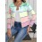 Plus Size - Plus Size Women'S Elegant Pastel Short Cardigan - Soft Pastel Pink, Mint Green, Lavender, Yellow, Brown & Golden Horizontal Striped Sweater with & Patterns, Long Sleeve Open Front Design, Machine Washable Cozy Fall Winter Layering Piece