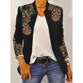 Plus Size - Plus-Size Women'S Paisley Print Jacket - Winter Warmth Button-Free Coat with Round Neck, Multicolor (Green/Red) | Boho-Chic Casual & Semi-Formal Outerwear | Cozy Fall/Winter Jacket for Women | Versatile Layering Piece for Jeans & Dresses