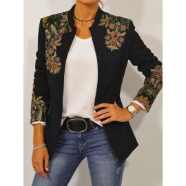 Plus Size - Plus-Size Women'S Paisley Print Jacket - Winter Warmth Button-Free Coat with Round Neck, Multicolor (Green/Red) | Boho-Chic Casual & Semi-Formal Outerwear | Cozy Fall/Winter Jacket for Women | Versatile Layering Piece for Jeans & Dresses