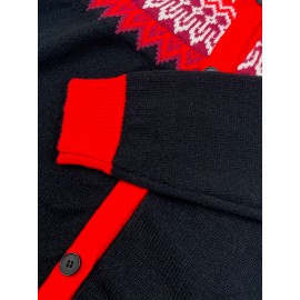 Plus Size, 2D FLAT PATTERN Soft Jacquard Glacier Snow Mountain Hooded Cardigan, Elegant, Fashionable, Comfortable, Casual And Retro Hooded Coat