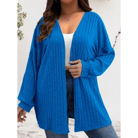 [Elegant Long Sleeve Cardigan] Plus Size - Women's Plus Size Elegant Long Sleeve Cardigan - Cozy Ribbed Open Front Sweater with Button Details, Solid Color, Medium Stretch, Perfect for Fall/Winter Casual Wear, Casual Wear Cardigan | Elegant Long Sleeve | Construction, Sweater Cardigan, Plus Size Women Clothes, Plus Size, Plus Size Women Top, Cardigan For Curvy/large Size Women, Sweater For Curvy Women, Elegant Cardigan For Women, Cardigan For Women On