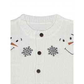 Plus Size, Women's Plus Size Winter 3D Snowman & Snowflake Cardigan Sweater - Cozy Round Neck Button Front Closure, Short Sleeve Winter Coat with Chest Snowman Design, Machine Washable Casual Outerwear for Fall & Spring Layering