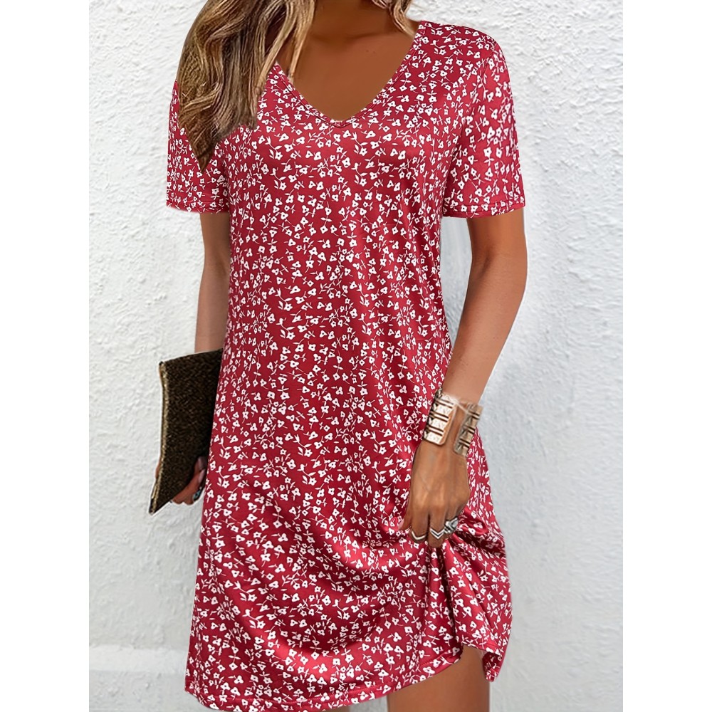 Women's Floral Print Casual Vacation Dress - Sleeveless Round Neck Mid-Length Flared Skirt, Relaxed Fit Machine-Washable All-Season Blue & White Dress for Beach Outings & Summer Strolls, Beach Dresses, Summer Fashion, Mediumstretch Fabric, Spring Outfit, Breathable Material, Spring Wardrobe