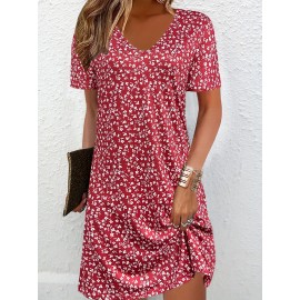 Women's Floral Print Casual Vacation Dress - Sleeveless Round Neck Mid-Length Flared Skirt, Relaxed Fit Machine-Washable All-Season Blue & White Dress for Beach Outings & Summer Strolls, Beach Dresses, Summer Fashion, Mediumstretch Fabric, Spring Outfit, Breathable Material, Spring Wardrobe
