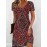 Women'S Ethnic Print Summer Dress - V-Neck, Short Sleeve, Bodycon Fit, Long Length, Flared Hem, Casual Style for Outdoor Activities, Casual Summer Dress | Vneck Dress | Stretchy Fabric
