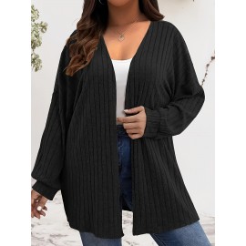 [Elegant Long Sleeve Cardigan] Plus Size - Women's Plus Size Elegant Long Sleeve Cardigan - Cozy Ribbed Open Front Sweater with Button Details, Solid Color, Medium Stretch, Perfect for Fall/Winter Casual Wear, Casual Wear Cardigan | Elegant Long Sleeve | Construction, Sweater Cardigan, Plus Size Women Clothes, Plus Size, Plus Size Women Top, Cardigan For Curvy/large Size Women, Sweater For Curvy Women, Elegant Cardigan For Women, Cardigan For Women On