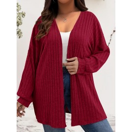 [Elegant Long Sleeve Cardigan] Plus Size - Women's Plus Size Elegant Long Sleeve Cardigan - Cozy Ribbed Open Front Sweater with Button Details, Solid Color, Medium Stretch, Perfect for Fall/Winter Casual Wear, Casual Wear Cardigan | Elegant Long Sleeve | Construction, Sweater Cardigan, Plus Size Women Clothes, Plus Size, Plus Size Women Top, Cardigan For Curvy/large Size Women, Sweater For Curvy Women, Elegant Cardigan For Women, Cardigan For Women On
